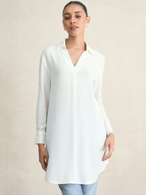 White V-Neck Viscose Tunic