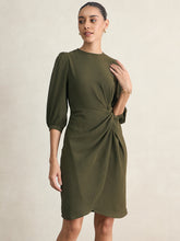 Olive Knotted Knee Length Dress