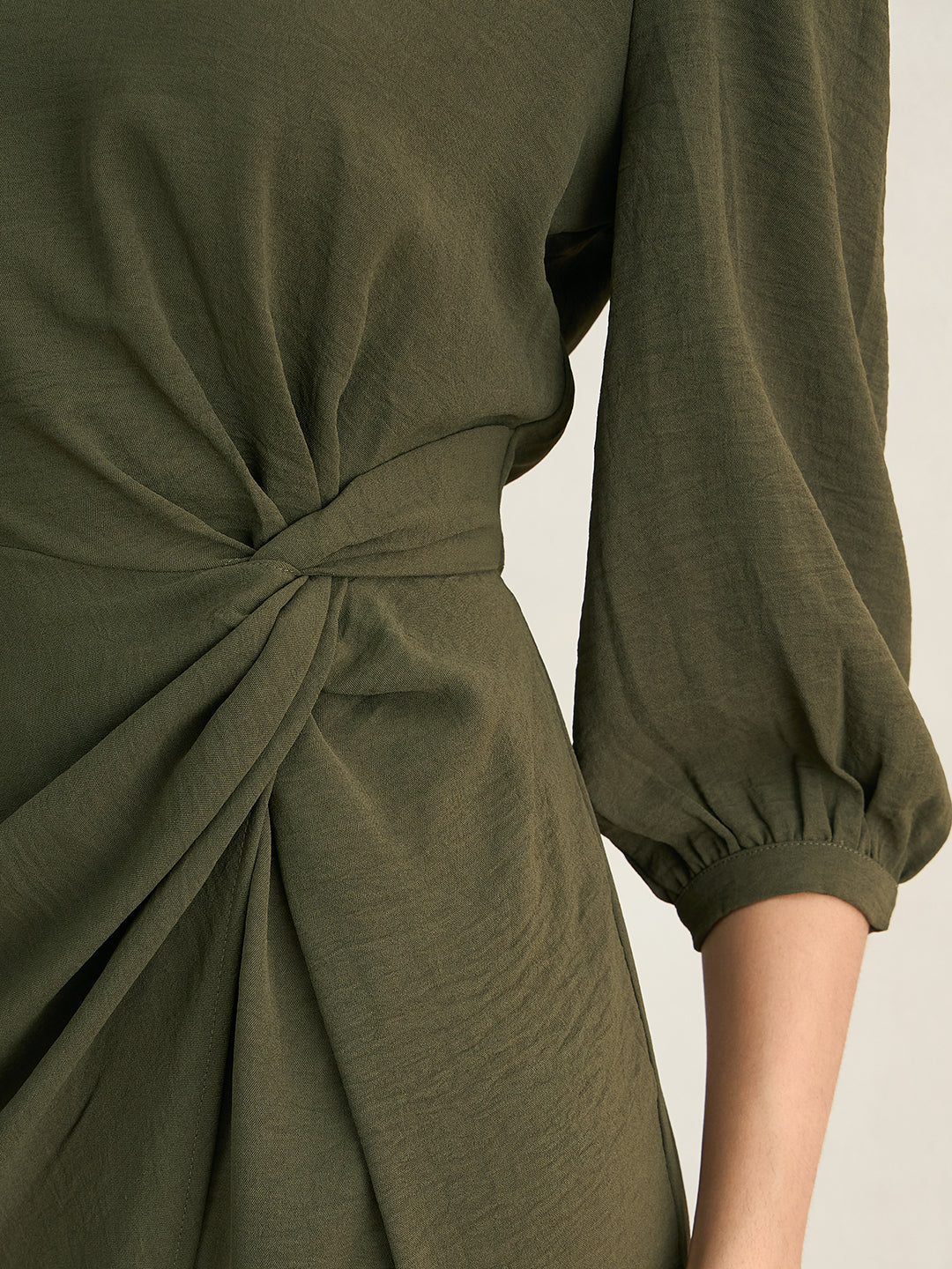 Olive Knotted Knee Length Dress