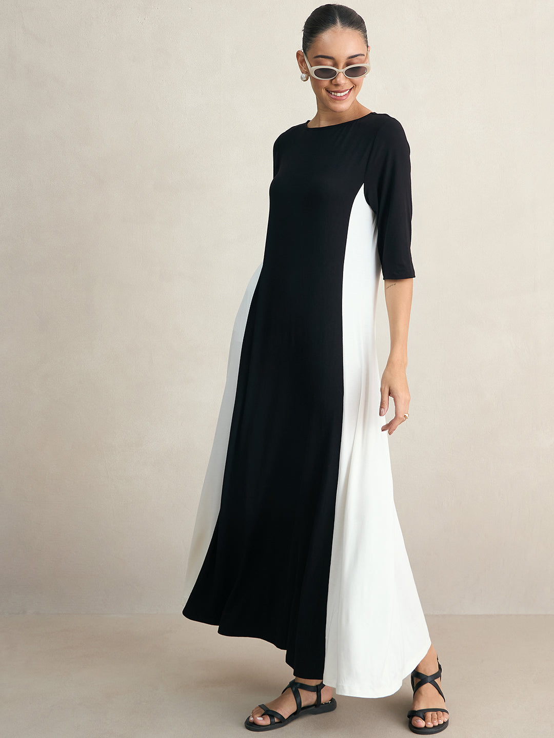 Black Knit Colorblock Maxi Dress