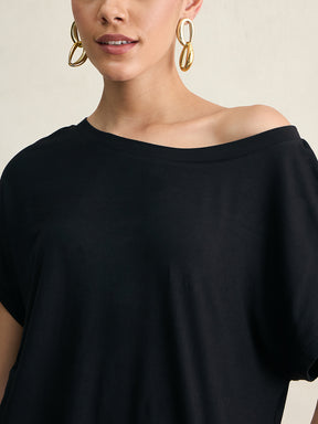 Bamboo Black Knit Off Shoulder Top