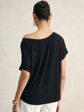 Bamboo Black Knit Off Shoulder Top