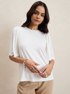 White Knit Swing Sleeves Top