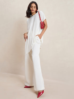 White Knit Oversize Asymmetrical Top