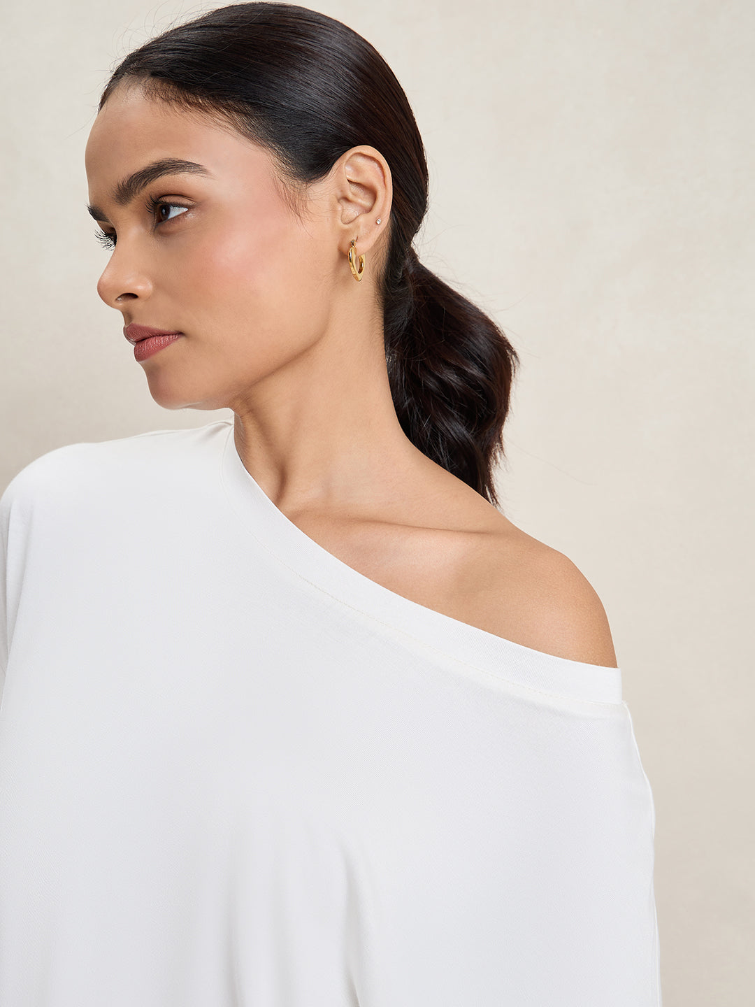 Bamboo White Knit Off Shoulder Top