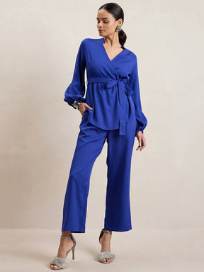 Blue Solid Wrap Co-Ord Set