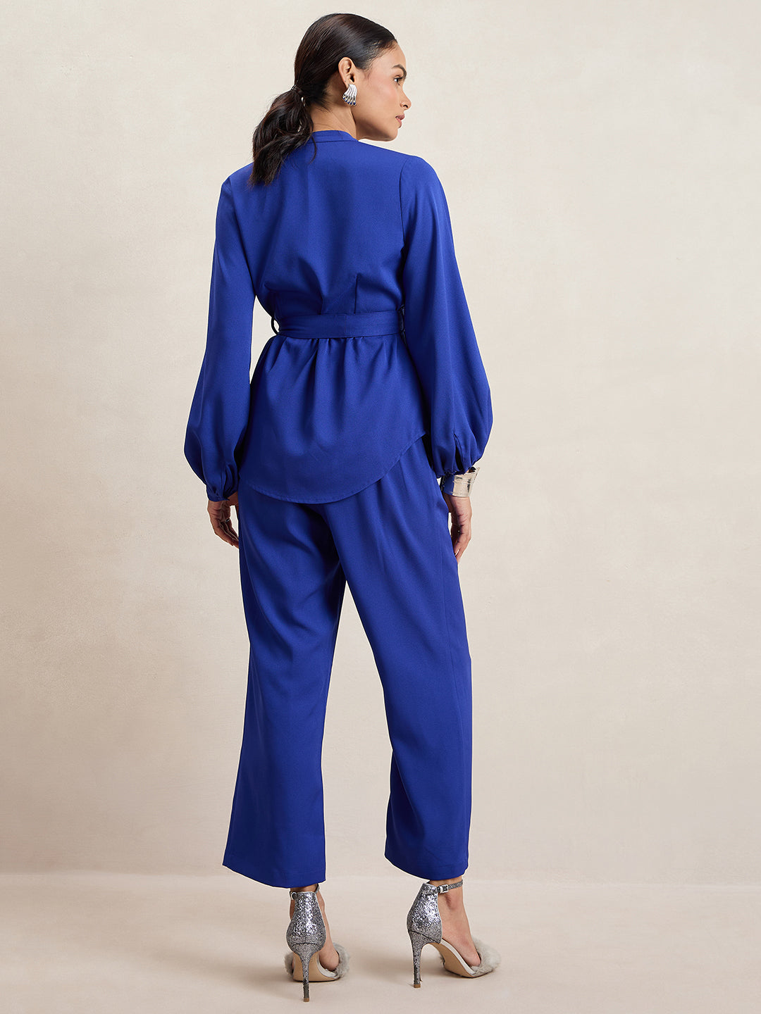 Blue Solid Wrap Co-Ord Set