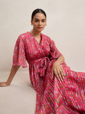 Pink Floral Print Wrap Maxi Dress