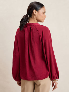 Maroon Satin V-Neck Top