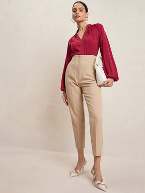 Maroon Satin V-Neck Top