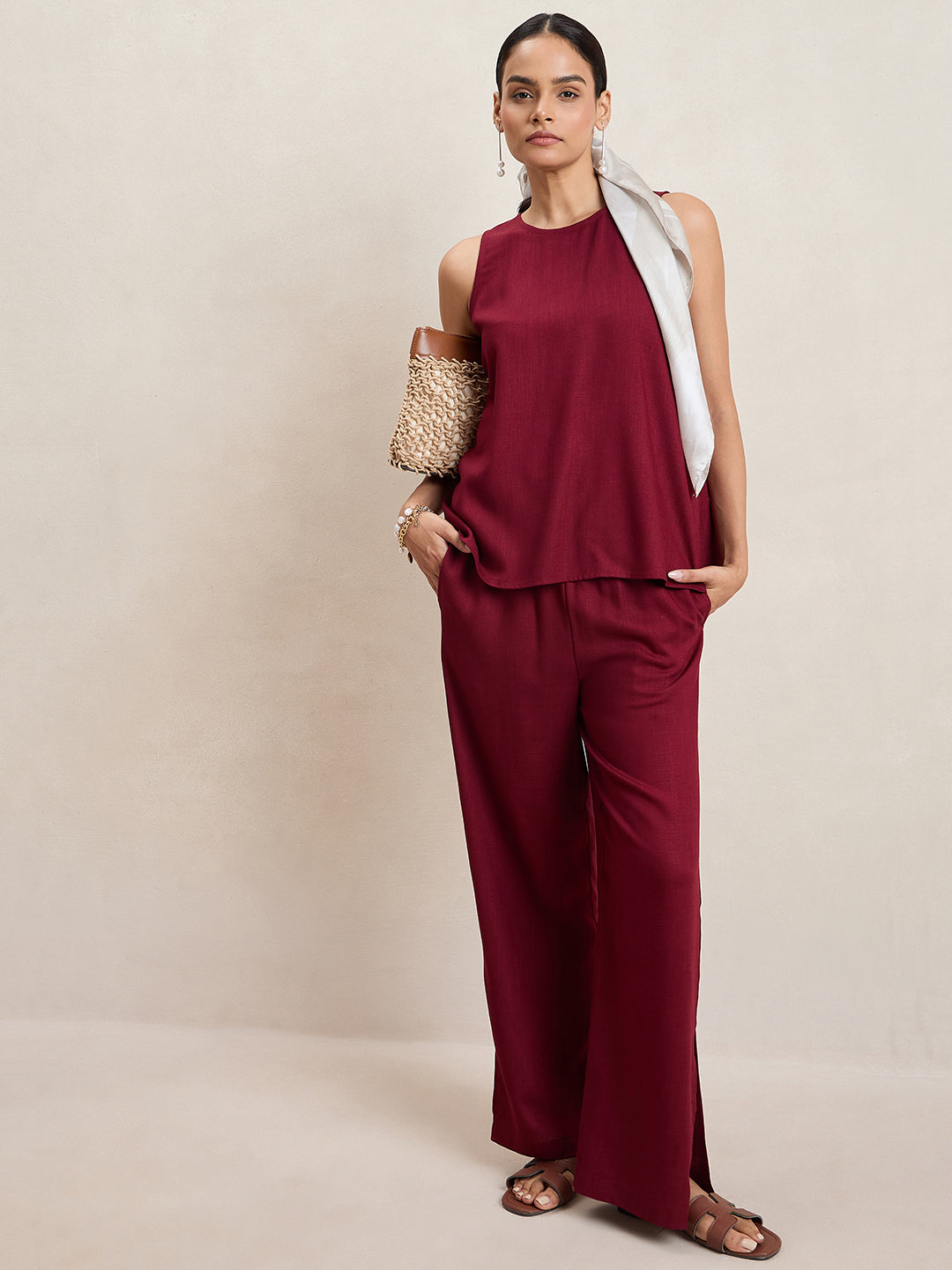 Maroon Slit Detail Co-Ord Set