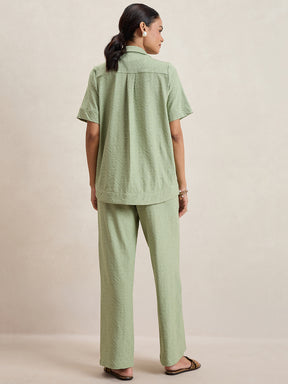 Pista Green Knitted Schiffli Button Down Shirt