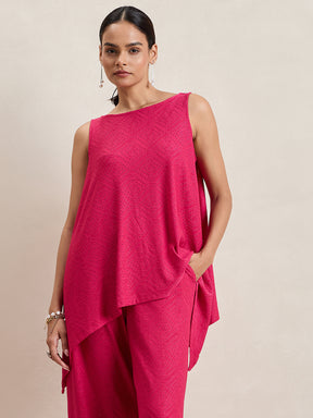 Pink Knitted Schiffli Sleeveless Top