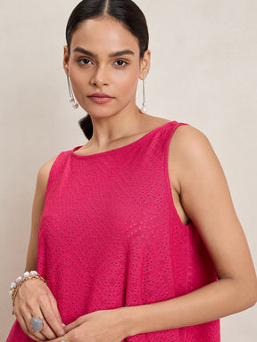 Pink Knitted Schiffli Sleeveless Top