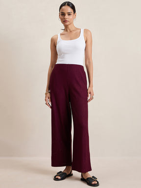 Wine Knitted Schiffli Straight Pant