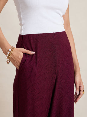 Wine Knitted Schiffli Straight Pant