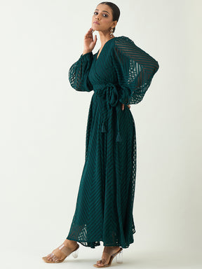 Forest Green Chevron Dobby Wrap Maxi Dress