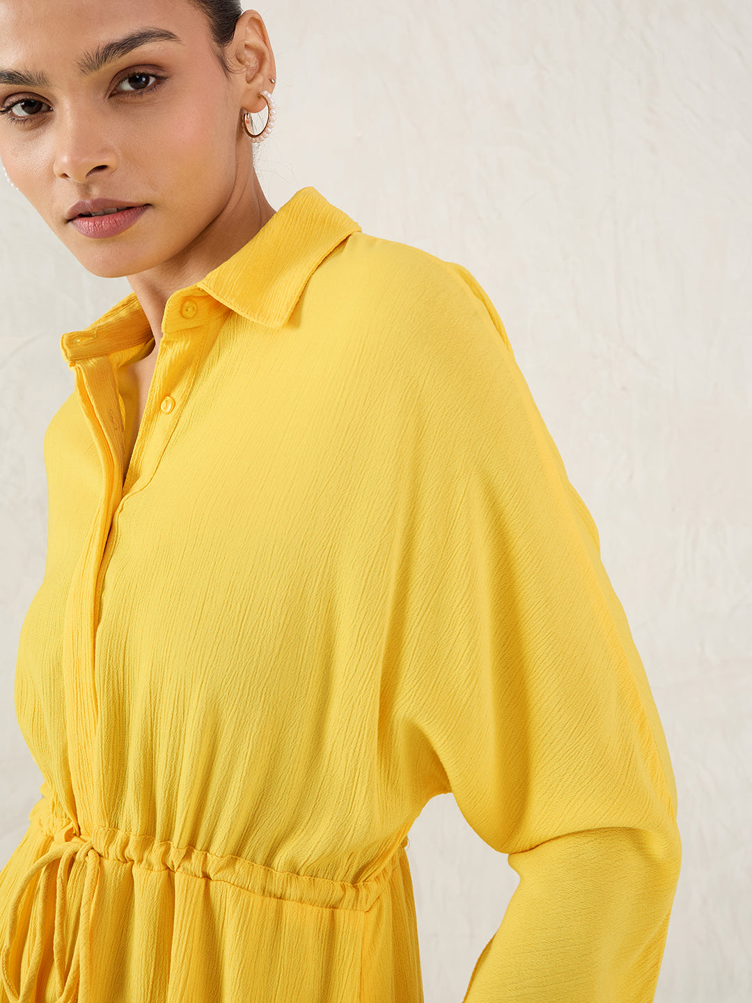 Yellow Crinkled Shirt Maxi Dress