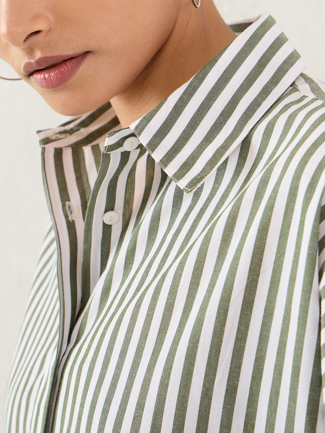 Olive And White Yarn Dyed Button Down Shirt