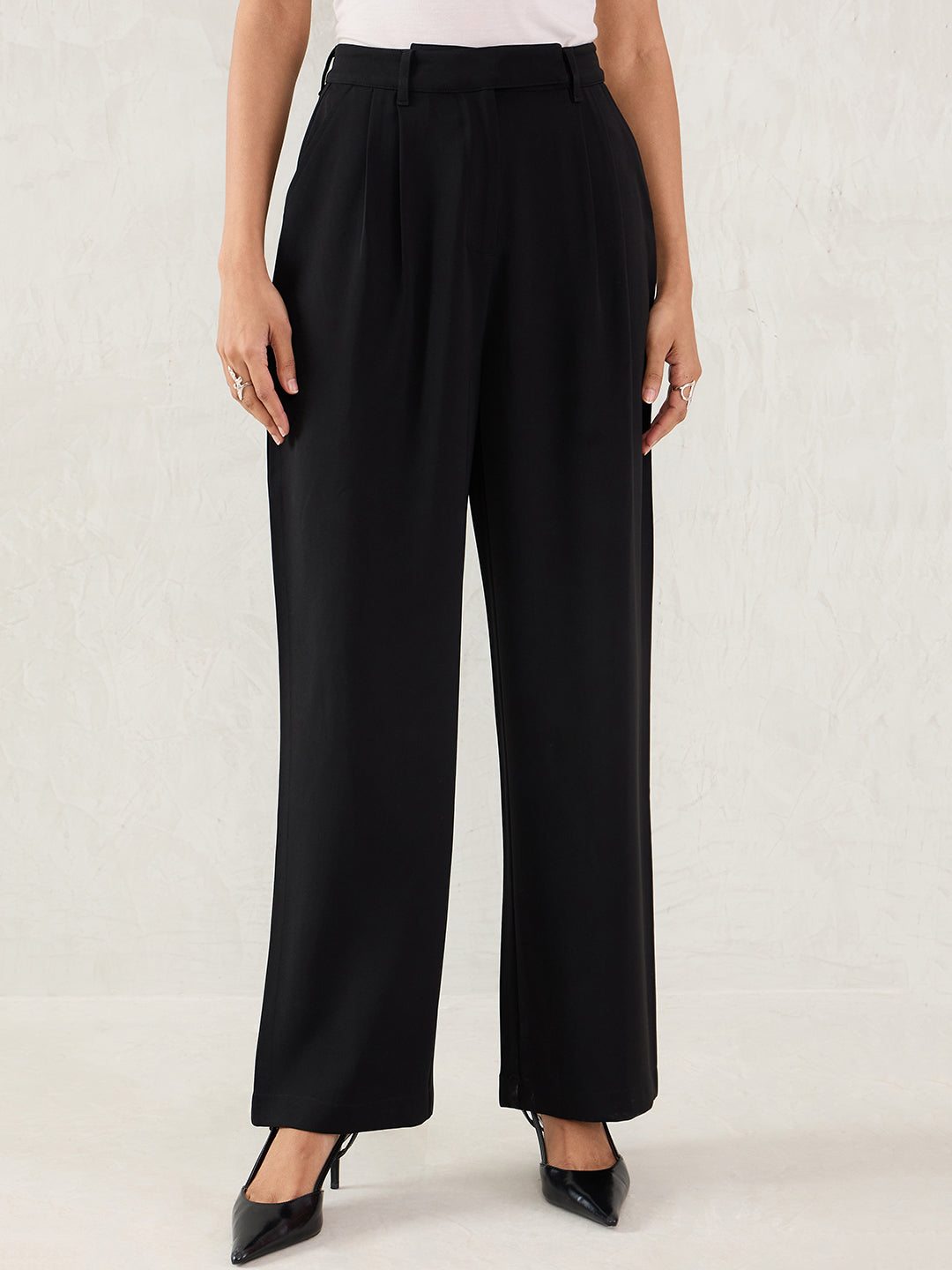 Black Straight Fit Trousers