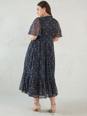 Navy Floral Print Wrap Maxi Dress