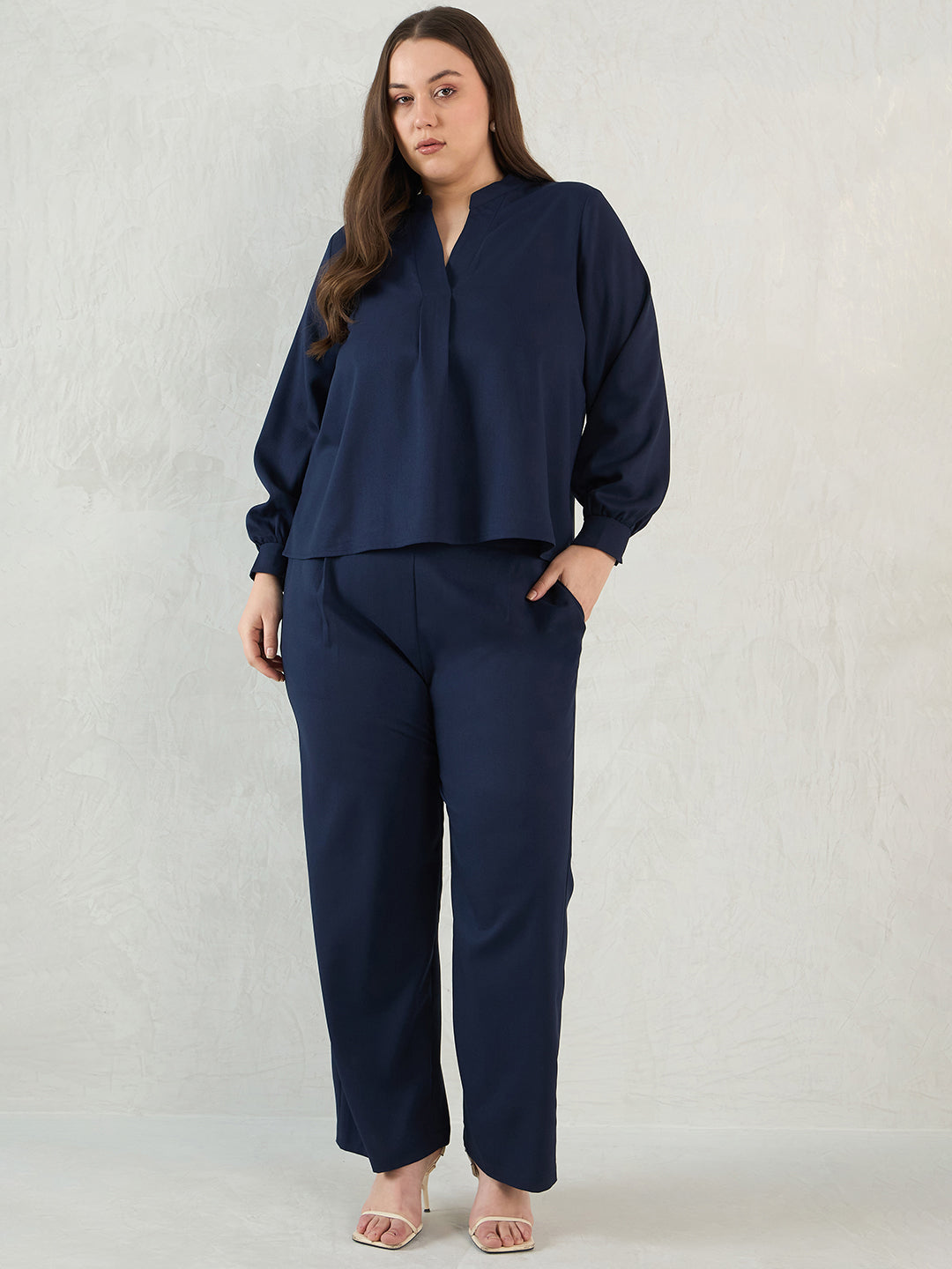 Navy V-Neck Co-Ord Set