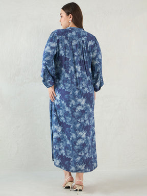 Navy Abstract Modal Satin Maxi Dress