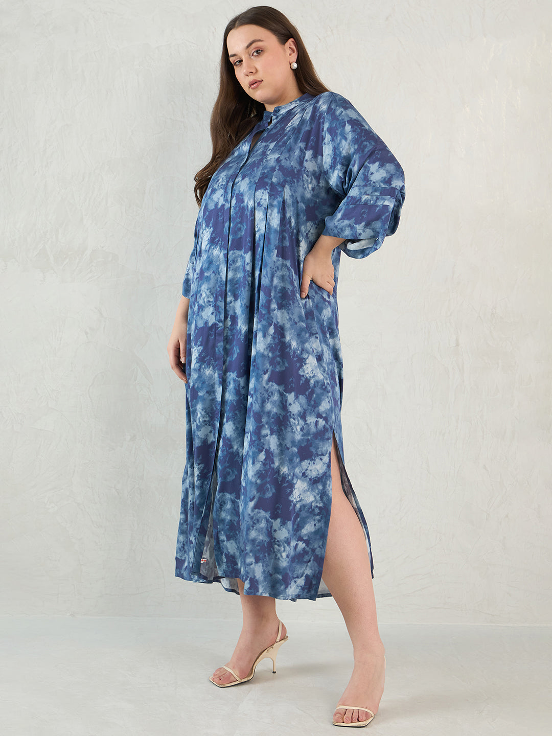 Navy Abstract Modal Satin Maxi Dress