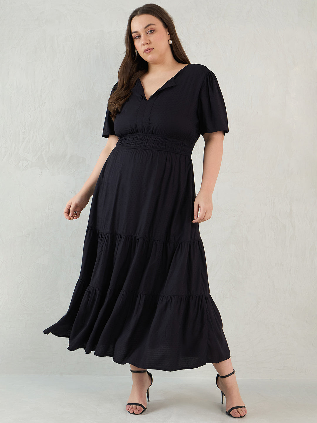 Black Dobby Tiered Maxi Dress