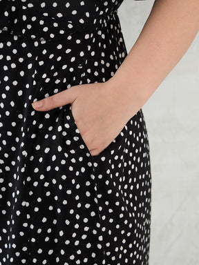 Black Polka Dot Ruffle Detail Maxi Dress