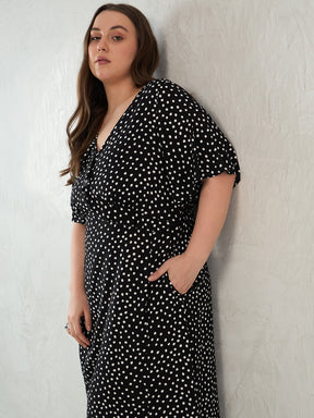 Black Polka Dot Ruffle Detail Maxi Dress