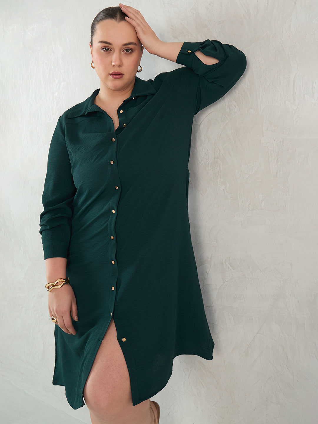 Green Button Down Shirt Dress