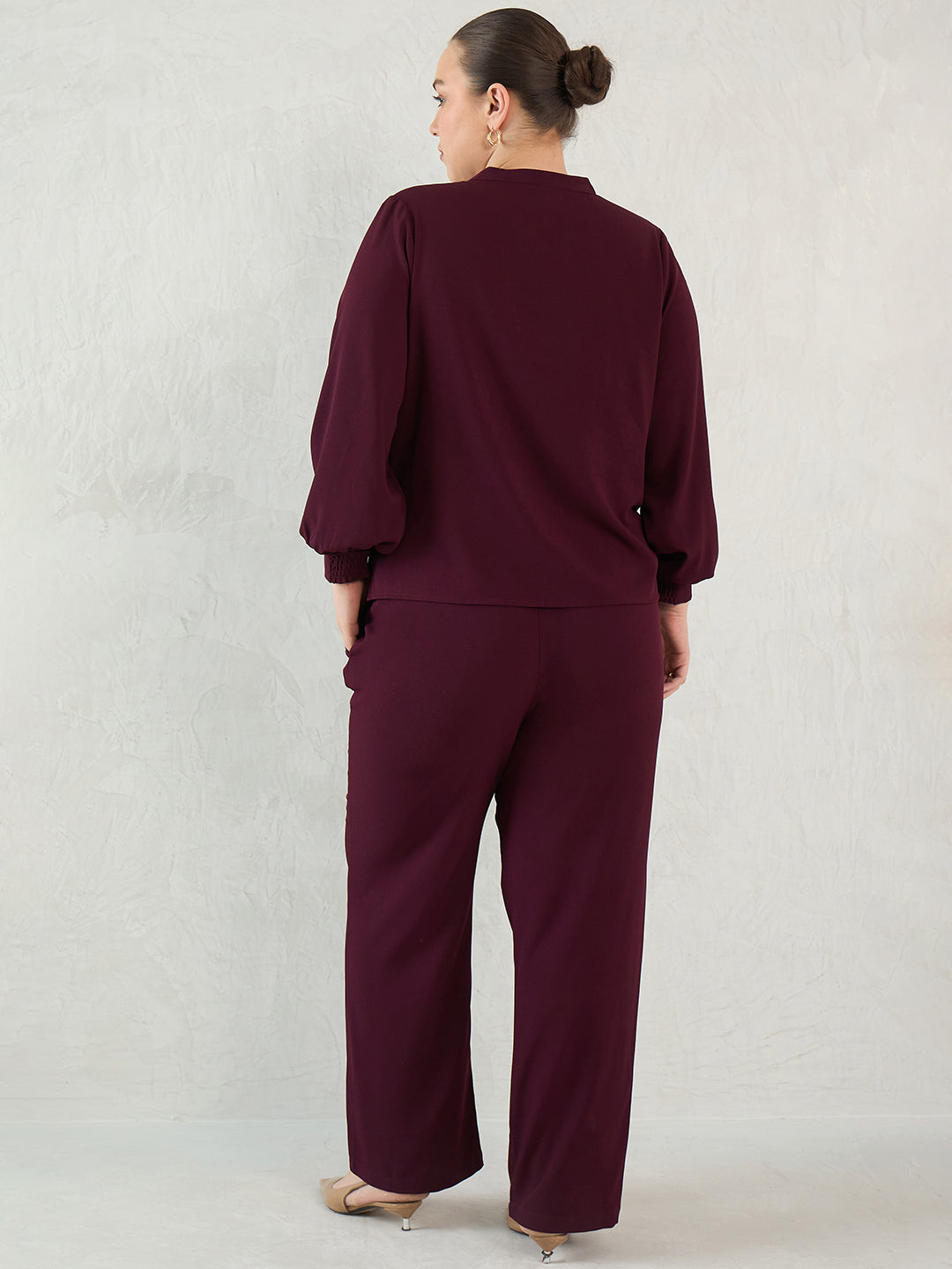 Wine V-Neck Co-Ord Set