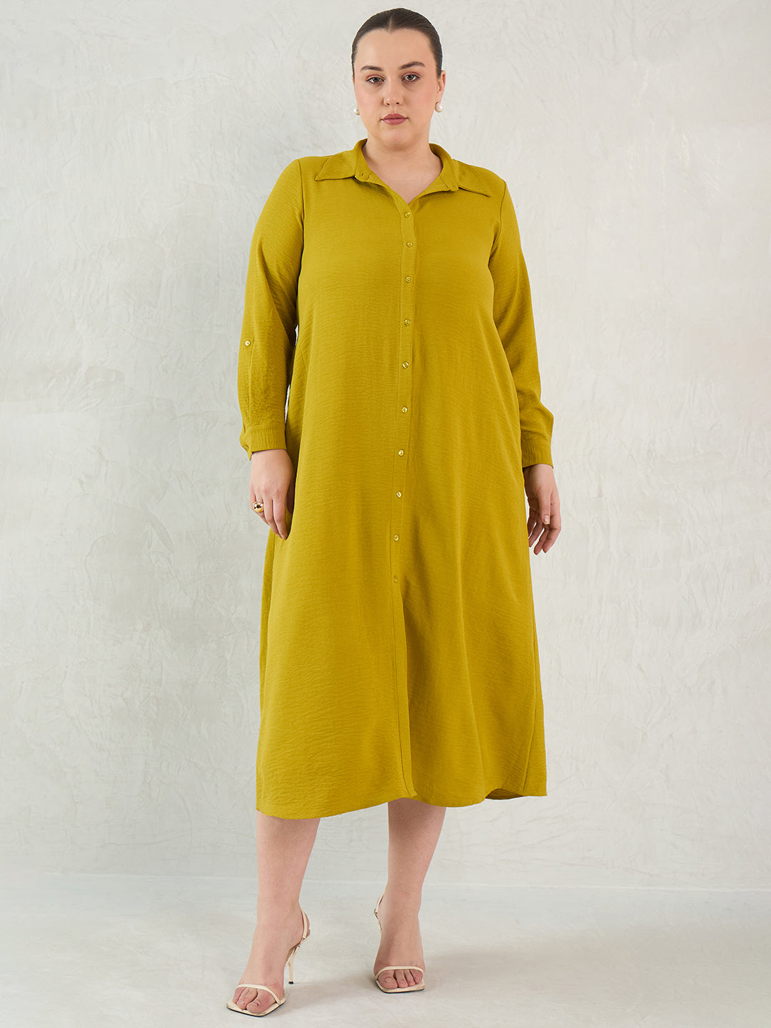 Citrine Green Shirt Maxi Dress