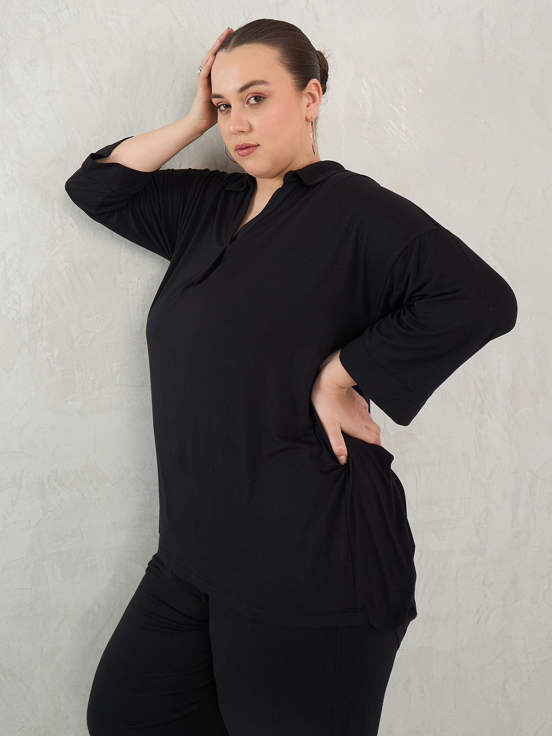 Bamboo Black Front Pleat Detail Tunic