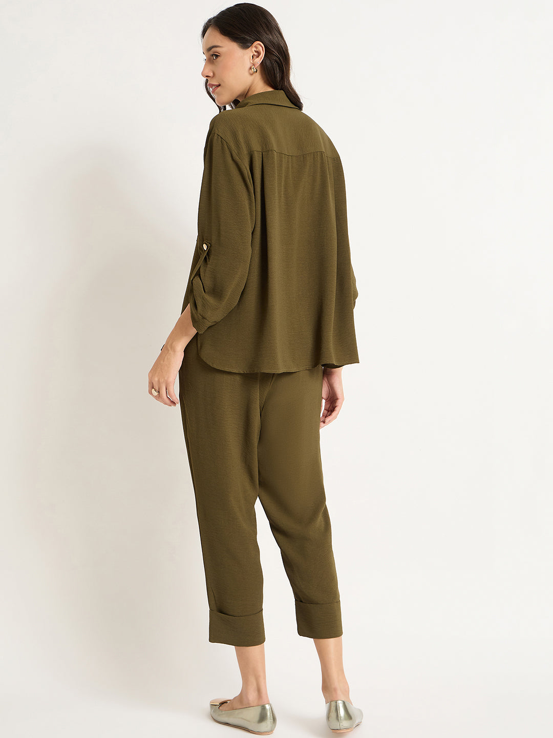 Olive Dual Pocket Shirt Co-Ord Set