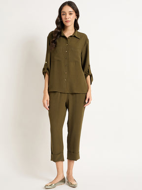 Olive Dual Pocket Shirt Co-Ord Set