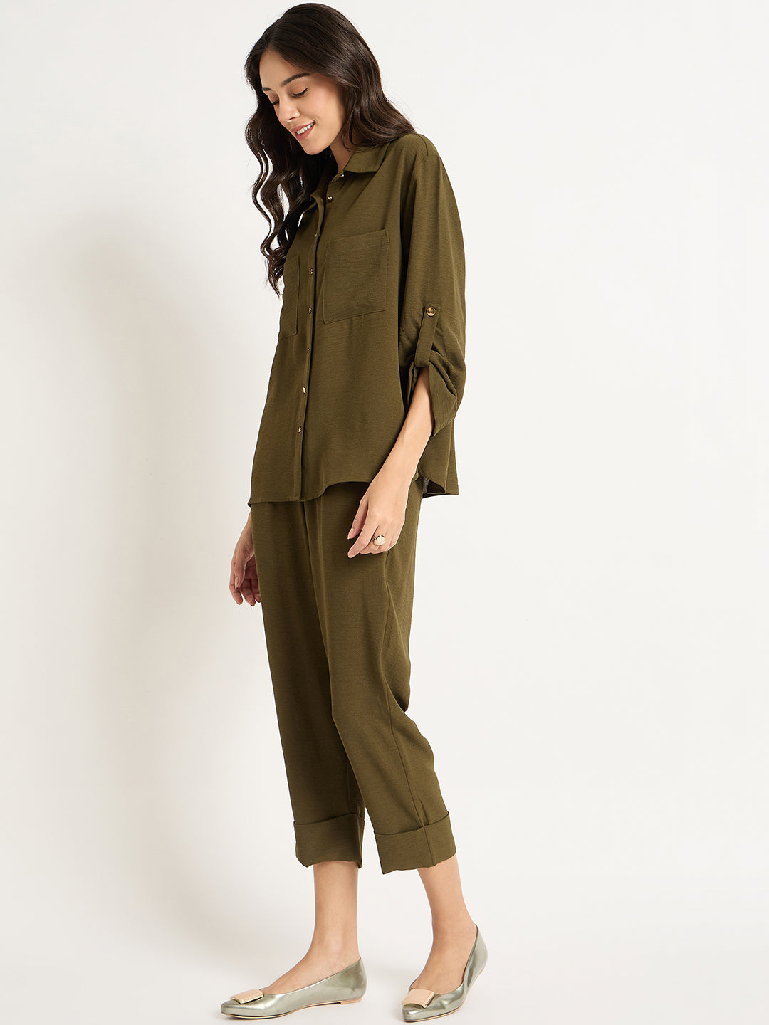 Olive Dual Pocket Shirt Co-Ord Set