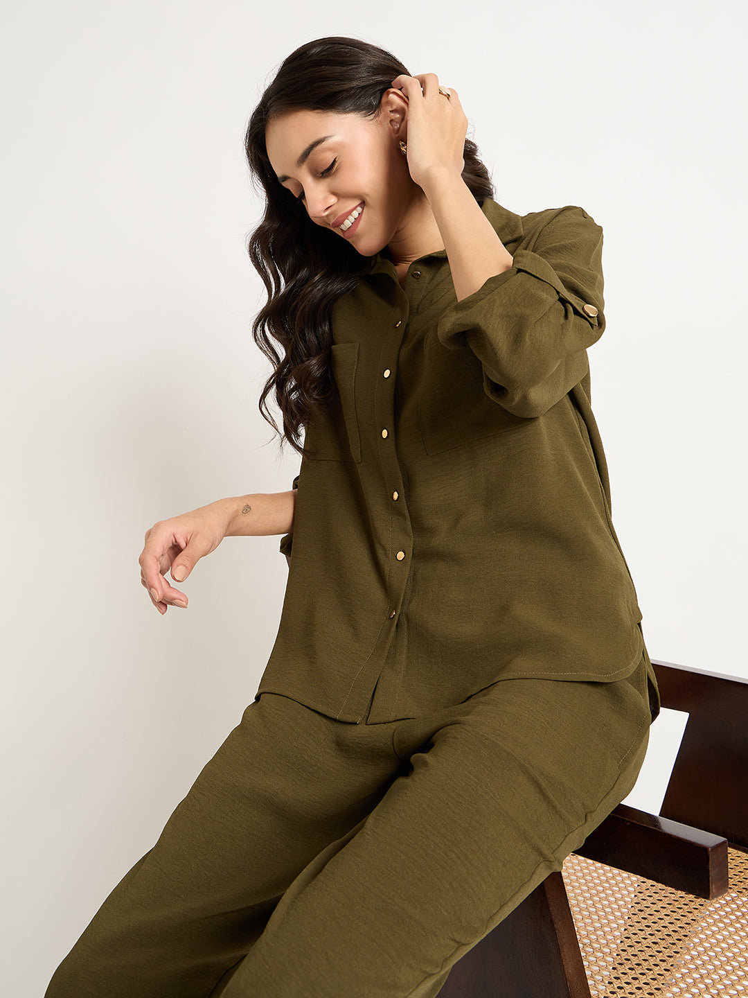 Olive Dual Pocket Shirt Co-Ord Set