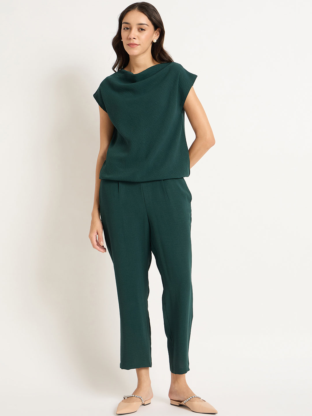 Green Cowl Neck Co-Ord Set