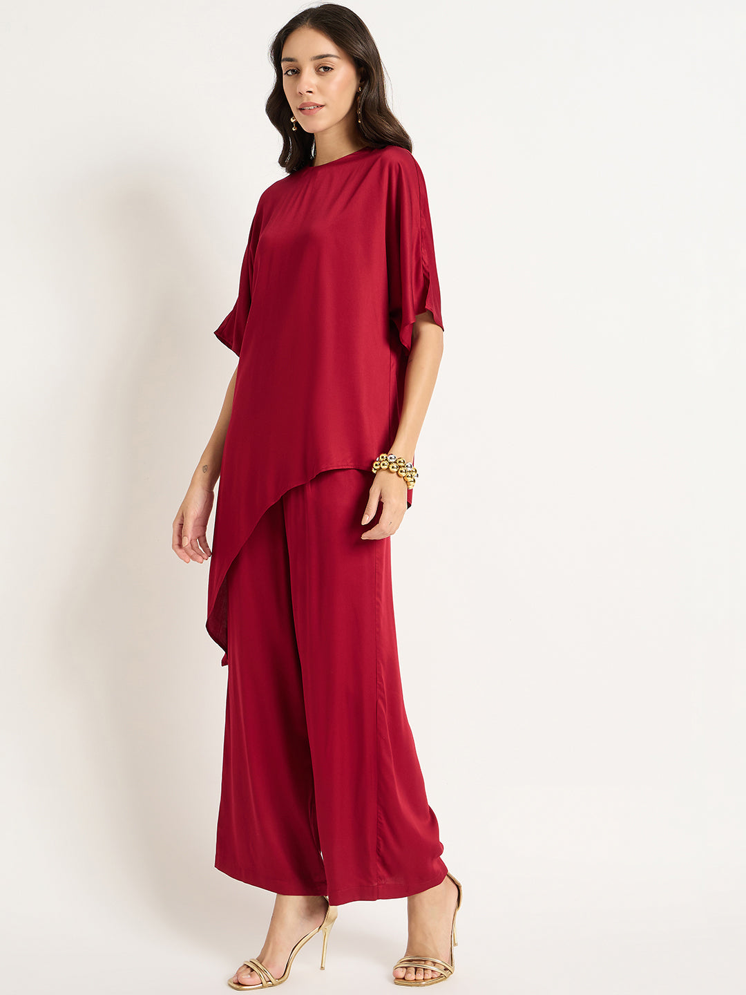 Red Satin Asymmetric Co-Ord Set