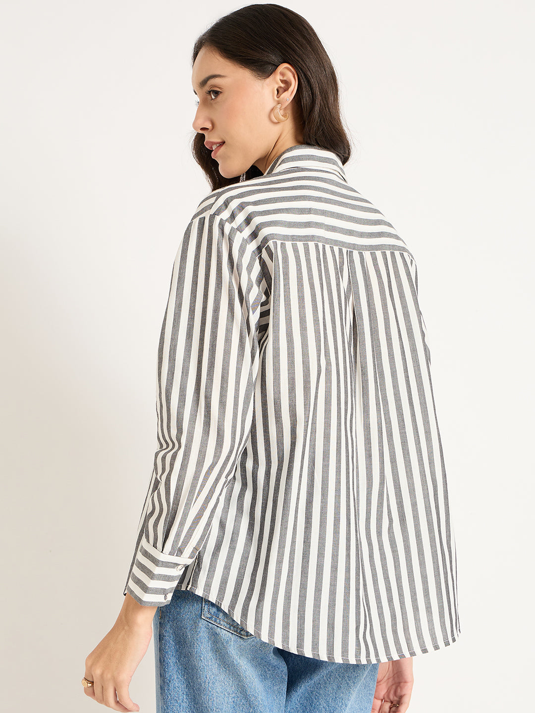 Black And White Button Down Stripe Shirt