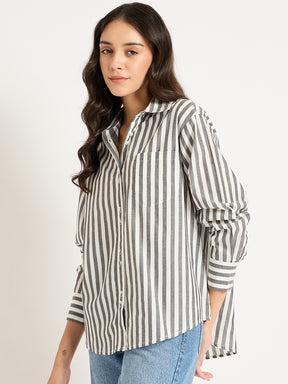 Black And White Button Down Stripe Shirt