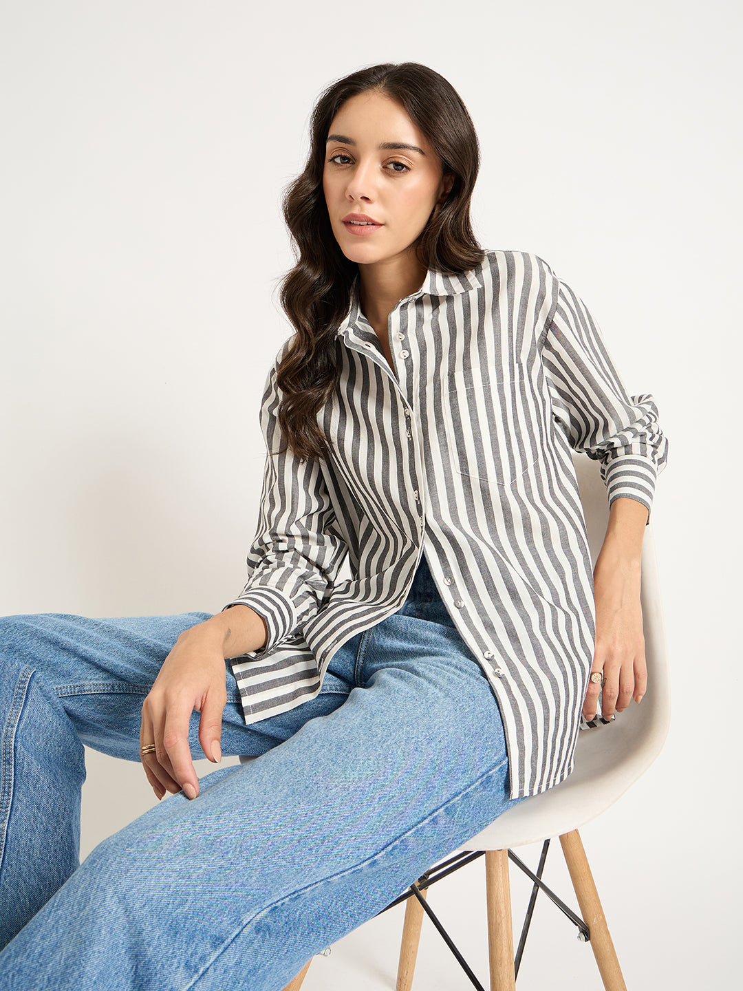 Black And White Button Down Stripe Shirt