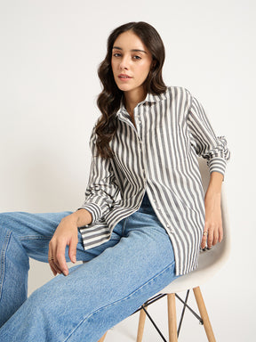 Black And White Button Down Stripe Shirt