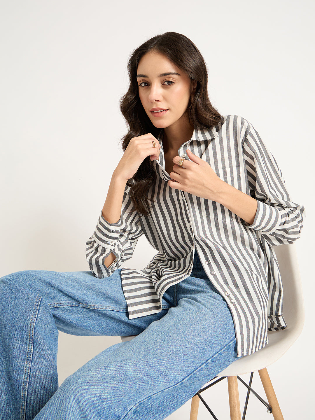 Black And White Button Down Stripe Shirt