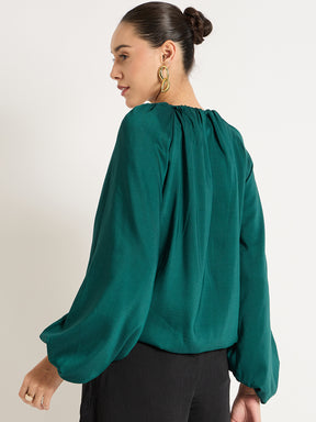 Green Balloon Round Neck Top