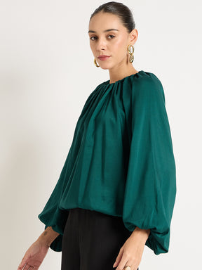 Green Balloon Round Neck Top