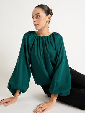 Green Balloon Round Neck Top