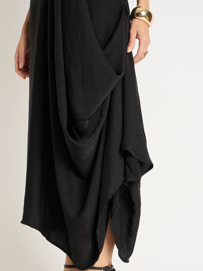 Black Satin Front Twisted Maxi Dress